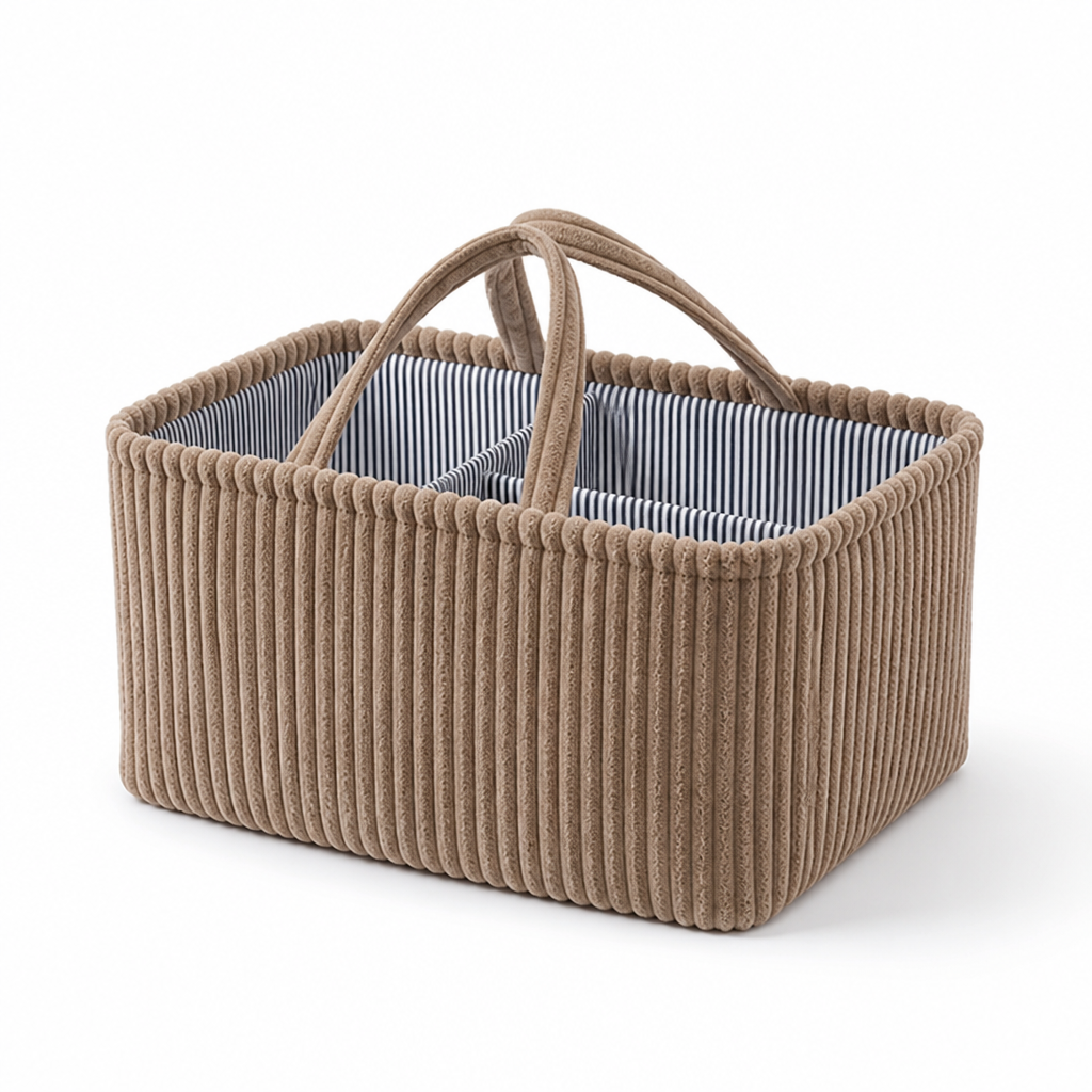 Rectangular Organizer Multiple Compartments Stitched Handles & Ribbed Fabric