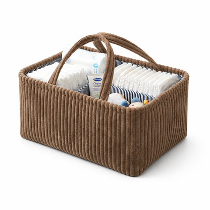 Rectangular Organizer Multiple Compartments Stitched Handles & Ribbed Fabric