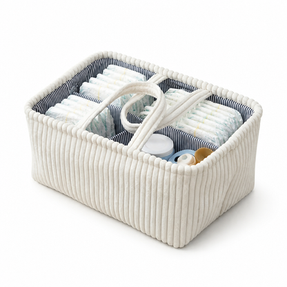 Rectangular Organizer Multiple Compartments Stitched Handles & Ribbed Fabric