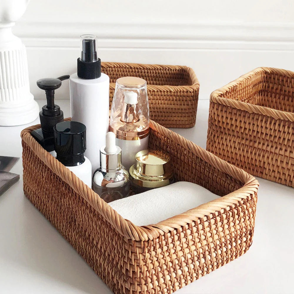 Rectangular Storage Basket Hand-Woven Akifuji Rattan