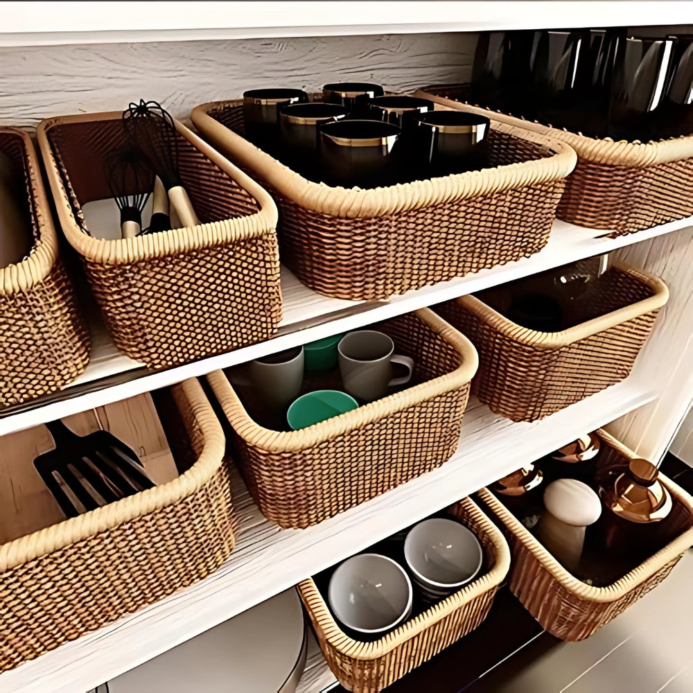 Rectangular Storage Basket Hand-Woven Akifuji Rattan