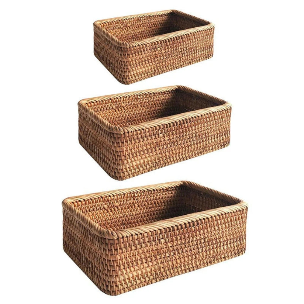 Rectangular Storage Basket Hand-Woven Akifuji Rattan
