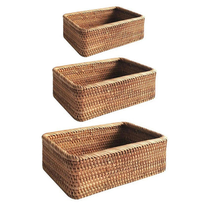 Rectangular Storage Basket Hand-Woven Akifuji Rattan
