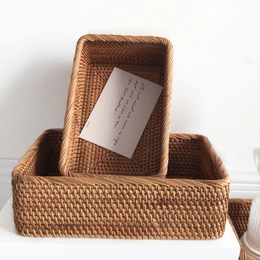 Rectangular Storage Basket Hand-Woven Akifuji Rattan
