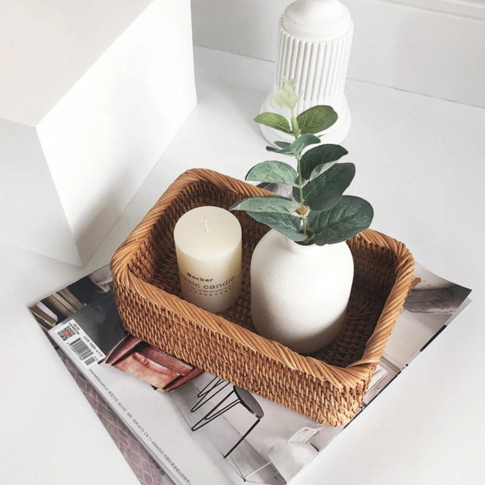 Rectangular Storage Basket Hand-Woven Akifuji Rattan