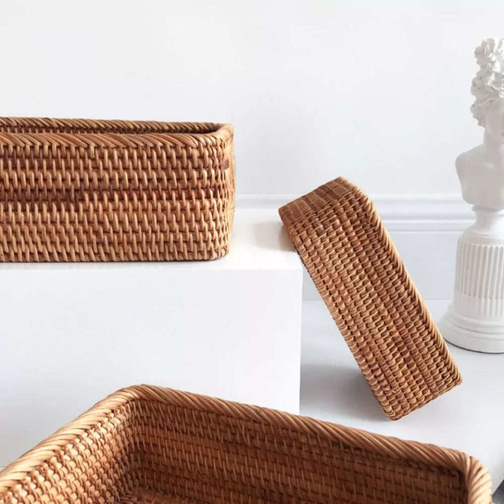Rectangular Storage Basket Hand-Woven Akifuji Rattan