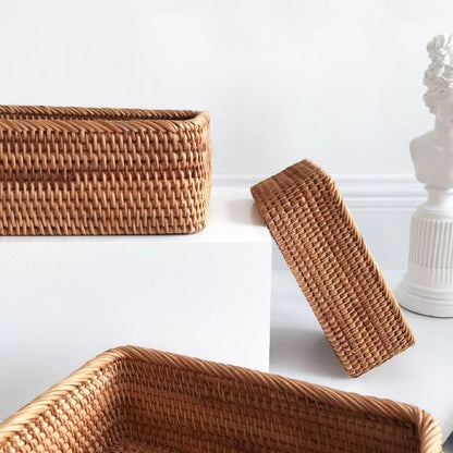 Rectangular Storage Basket Hand-Woven Akifuji Rattan