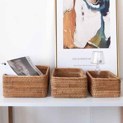 Rectangular Storage Basket Hand-Woven Akifuji Rattan