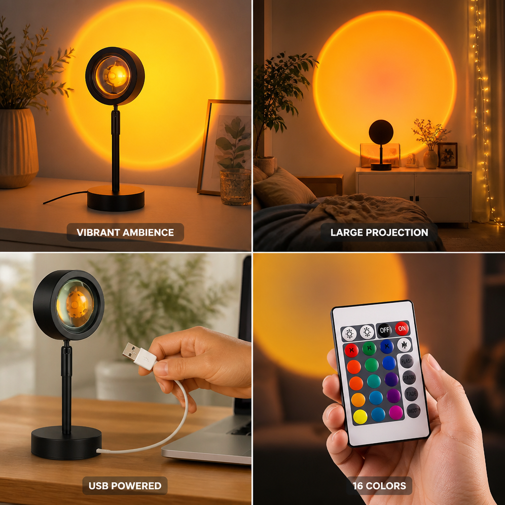 Remote-Controlled USB-Powered 16-Color LED Projector Lamp