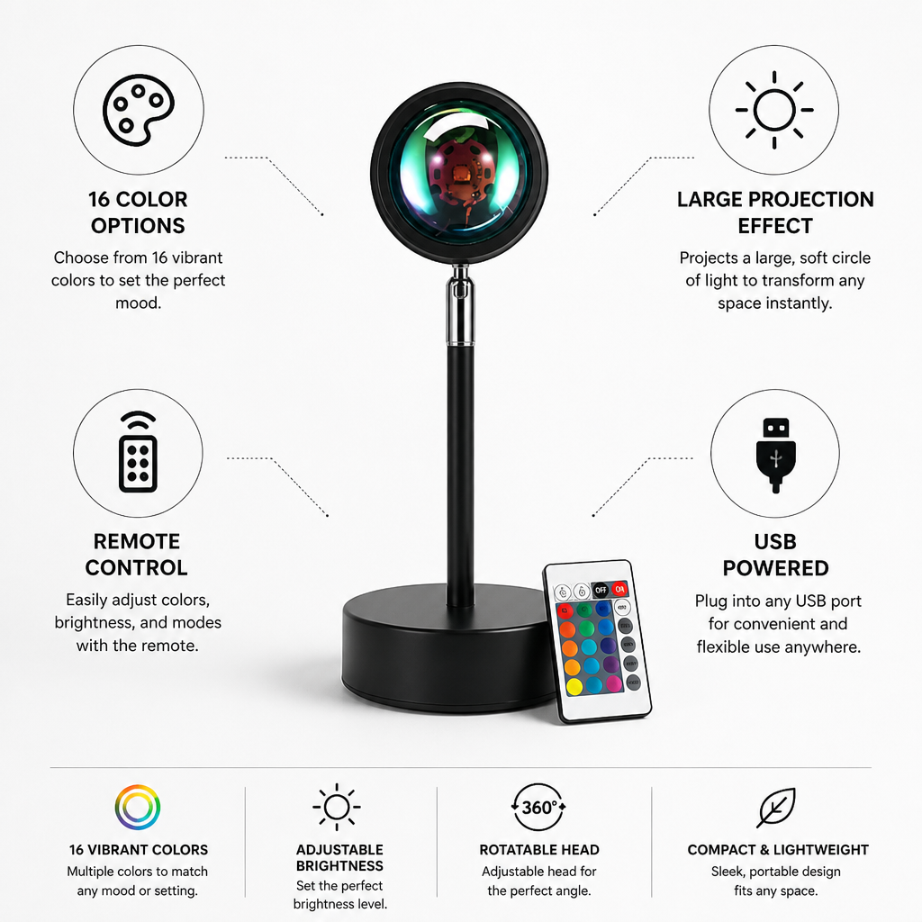 Remote-Controlled USB-Powered 16-Color LED Projector Lamp