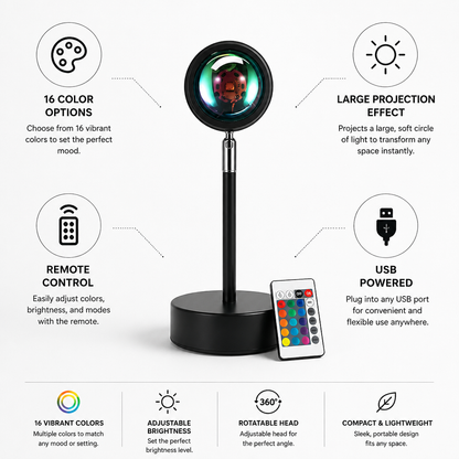 Remote-Controlled USB-Powered 16-Color LED Projector Lamp
