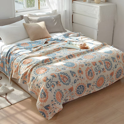 Reversible Cotton Blanket Organic Breathable Machine Washable