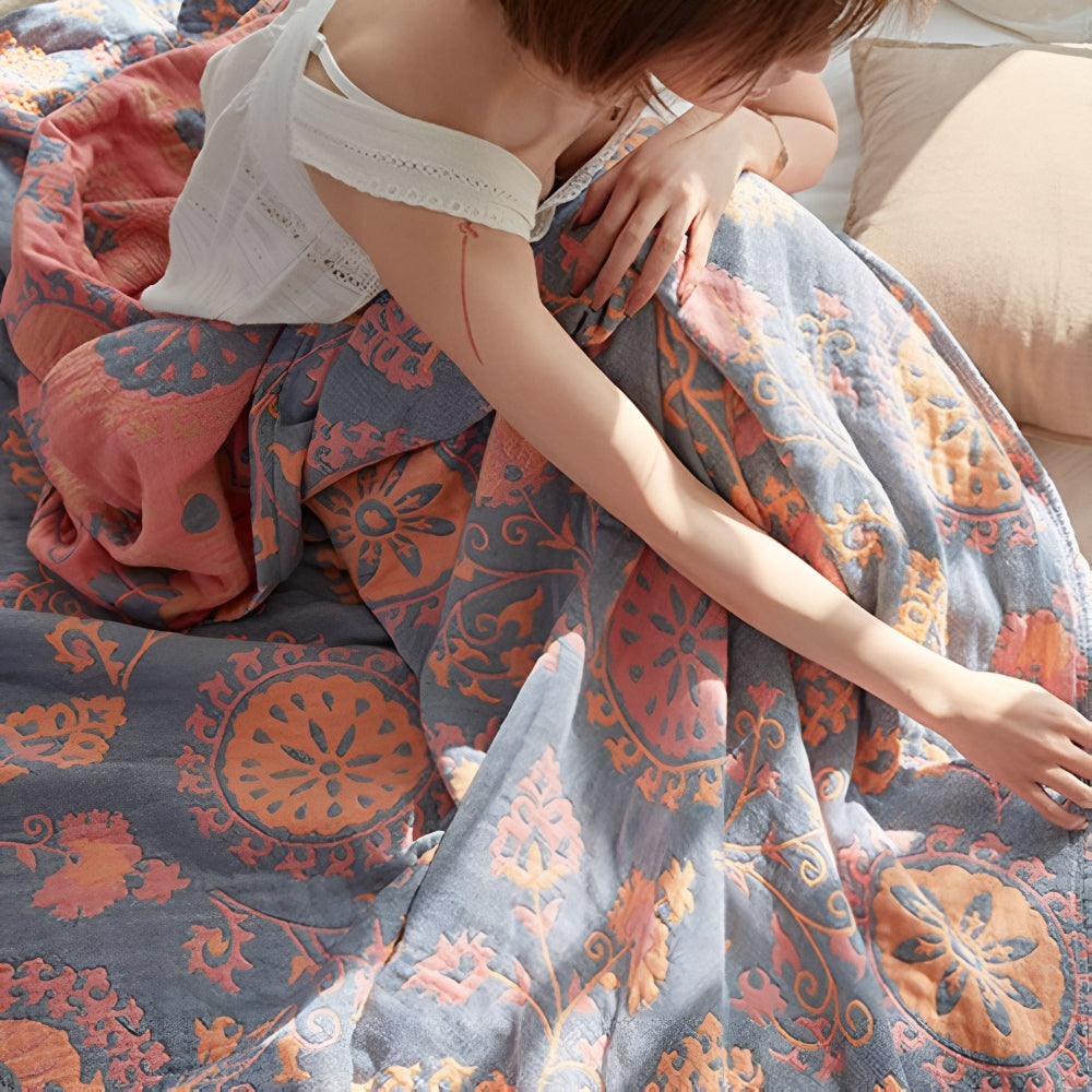 Reversible Cotton Blanket Organic Breathable Machine Washable