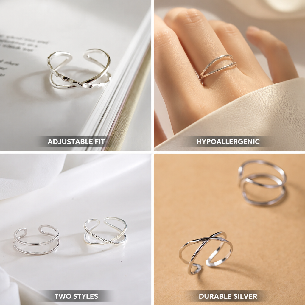 Ring Adjustable Sterling Silver Hypoallergenic