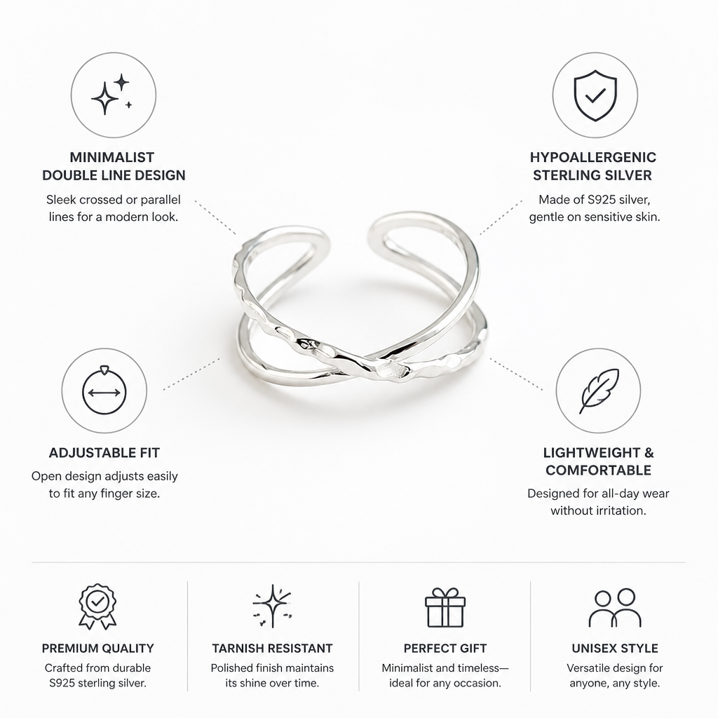 Ring Adjustable Sterling Silver Hypoallergenic