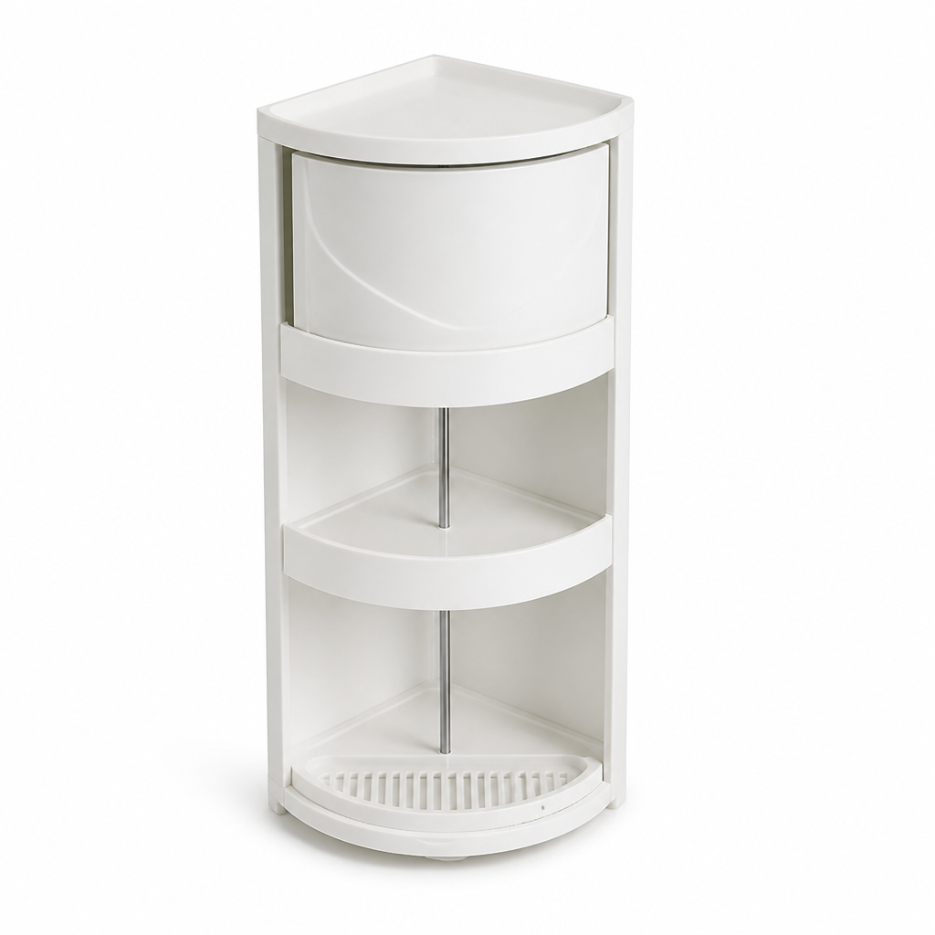 Rotating Triangular Suction-Cup Mount Corner Shelf Organizer (360°, 3-Tier)