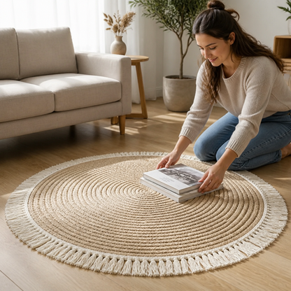 Round Braided Rug Non-Slip Backing Machine Washable