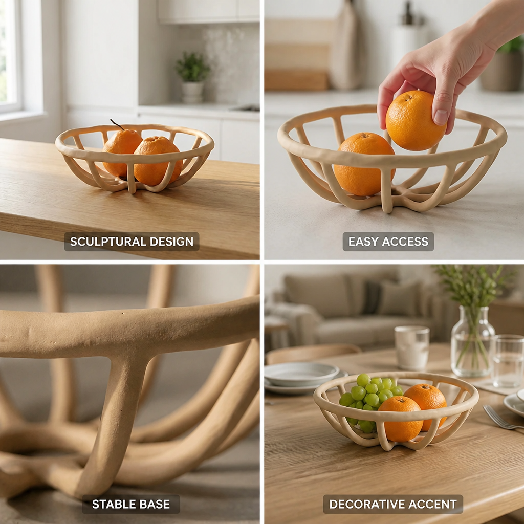 Round Fruit Bowl Sculptural Open-Arch Curved Feet