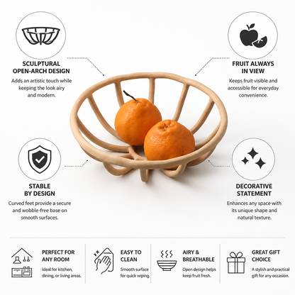 Round Fruit Bowl Sculptural Open-Arch Curved Feet