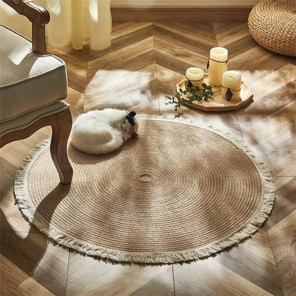 Round Jute Rug Handwoven Braided Reversible Low-Shedding