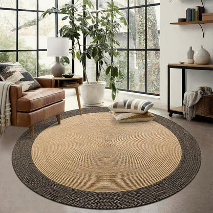 Round Jute Rug Handwoven Braided Reversible Low-Shedding