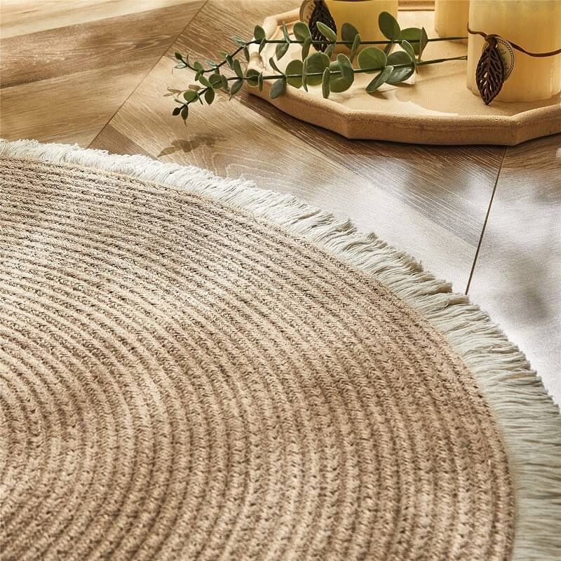 Round Jute Rug Handwoven Braided Reversible Low-Shedding