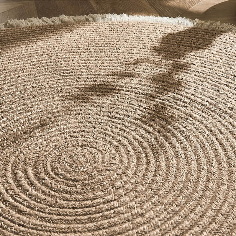 Round Jute Rug Handwoven Braided Reversible Low-Shedding