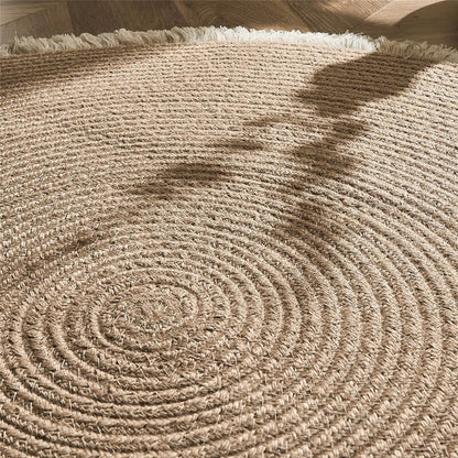 Round Jute Rug Handwoven Braided Reversible Low-Shedding
