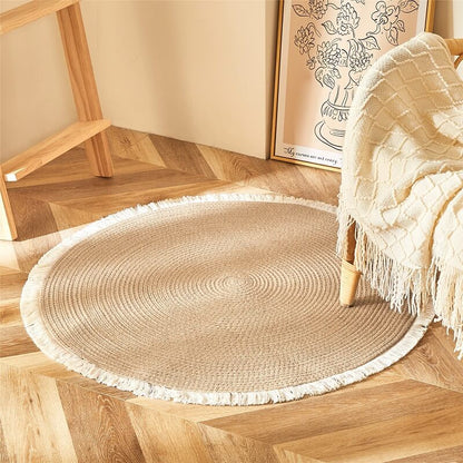 Round Jute Rug Handwoven Braided Reversible Low-Shedding