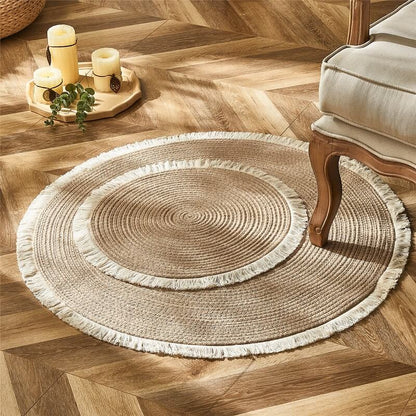 Round Jute Rug Handwoven Braided Reversible Low-Shedding