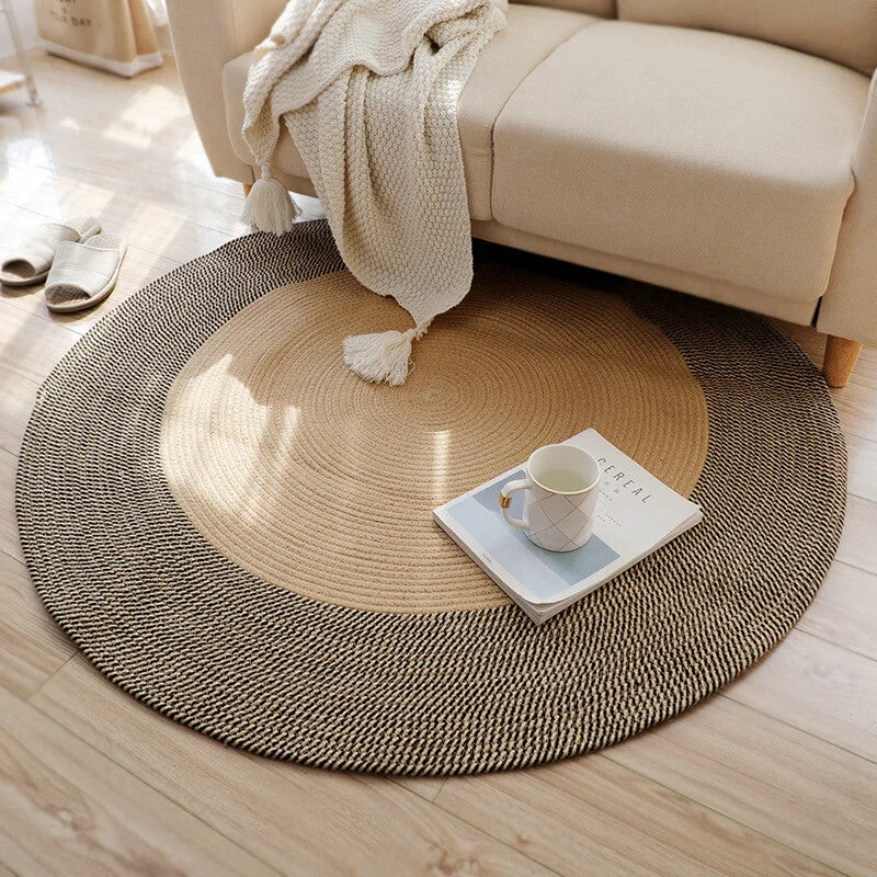 Round Jute Rug Handwoven Braided Reversible Low-Shedding