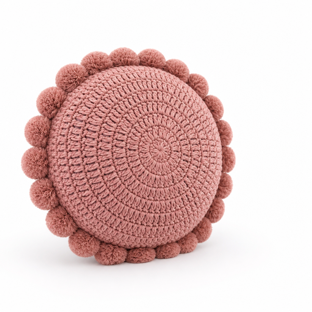 Round Knitted Throw Pillow with Cotton Filling