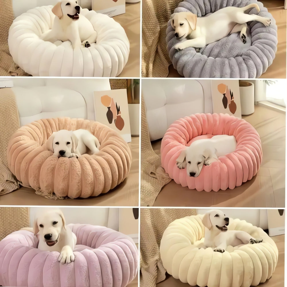 Round Pet Bed Plush Cotton-Microfiber Non-Slip