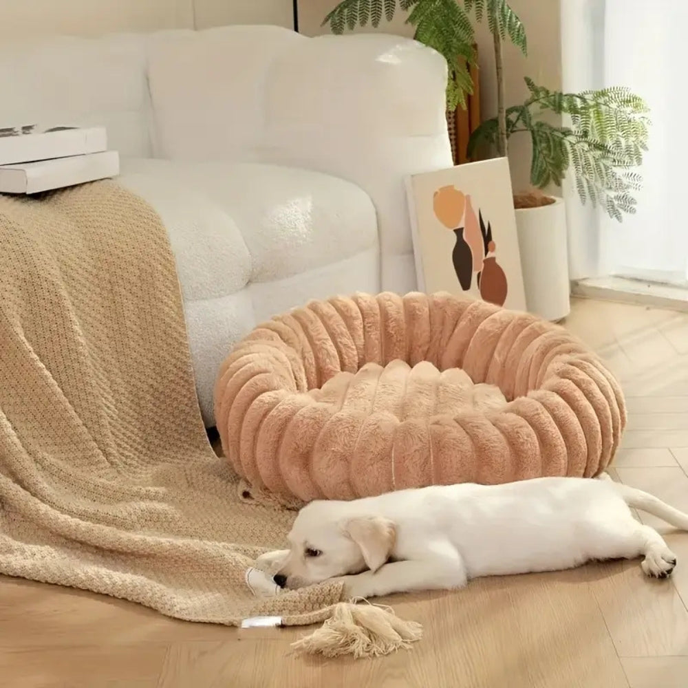 Round Pet Bed Plush Cotton-Microfiber Non-Slip