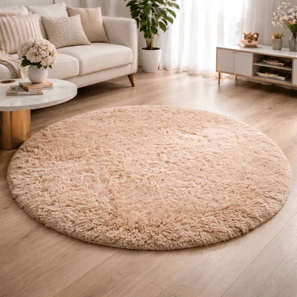Round Plush Rug Soft Dense High-Pile Fabric