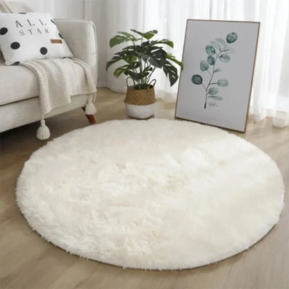 Round Plush Rug Soft Dense High-Pile Fabric