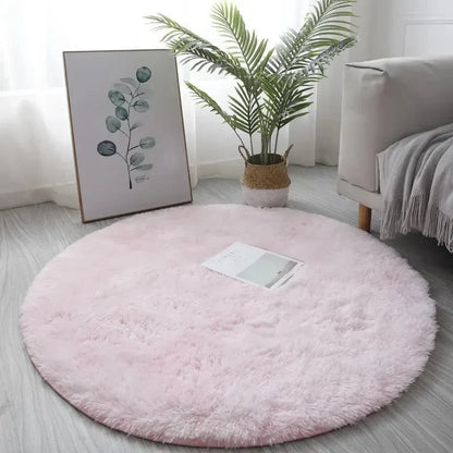 Round Plush Rug Soft Dense High-Pile Fabric