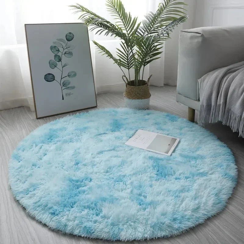 Round Plush Rug Soft Dense High-Pile Fabric