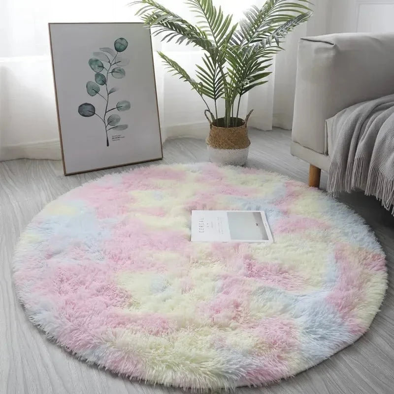 Round Plush Rug Soft Dense High-Pile Fabric
