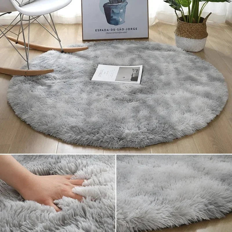 Round Plush Rug Soft Dense High-Pile Fabric