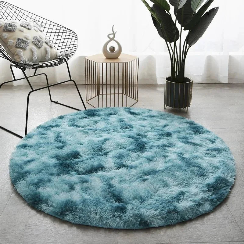 Round Plush Rug Soft Dense High-Pile Fabric