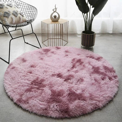Round Plush Rug Soft Dense High-Pile Fabric