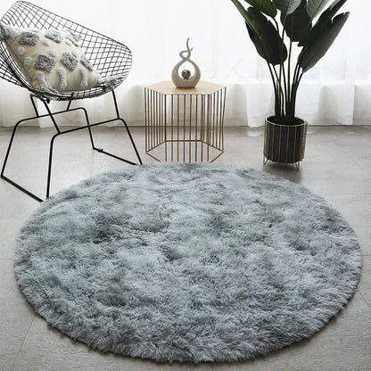Round Plush Rug Soft Dense High-Pile Fabric