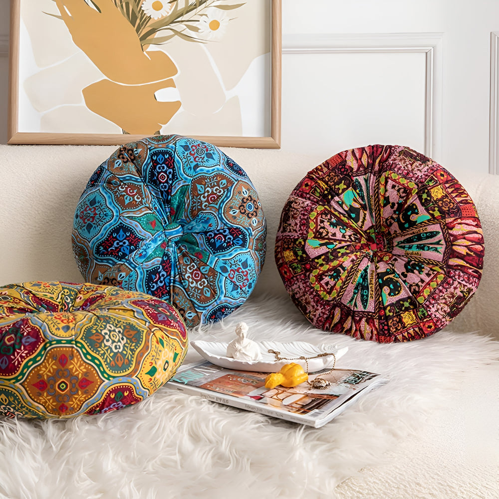 Round Seat Cushion Boho Geometric Microfiber Machine Washable