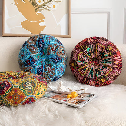 Round Seat Cushion Boho Geometric Microfiber Machine Washable