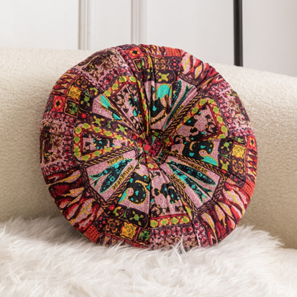 Round Seat Cushion Boho Geometric Microfiber Machine Washable