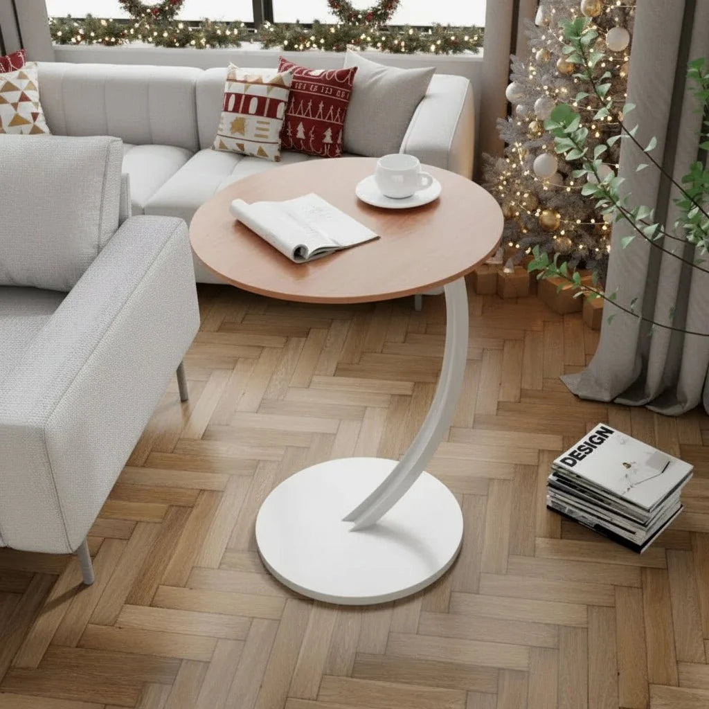 Round Side Table Wood & Steel Reinforced Frame