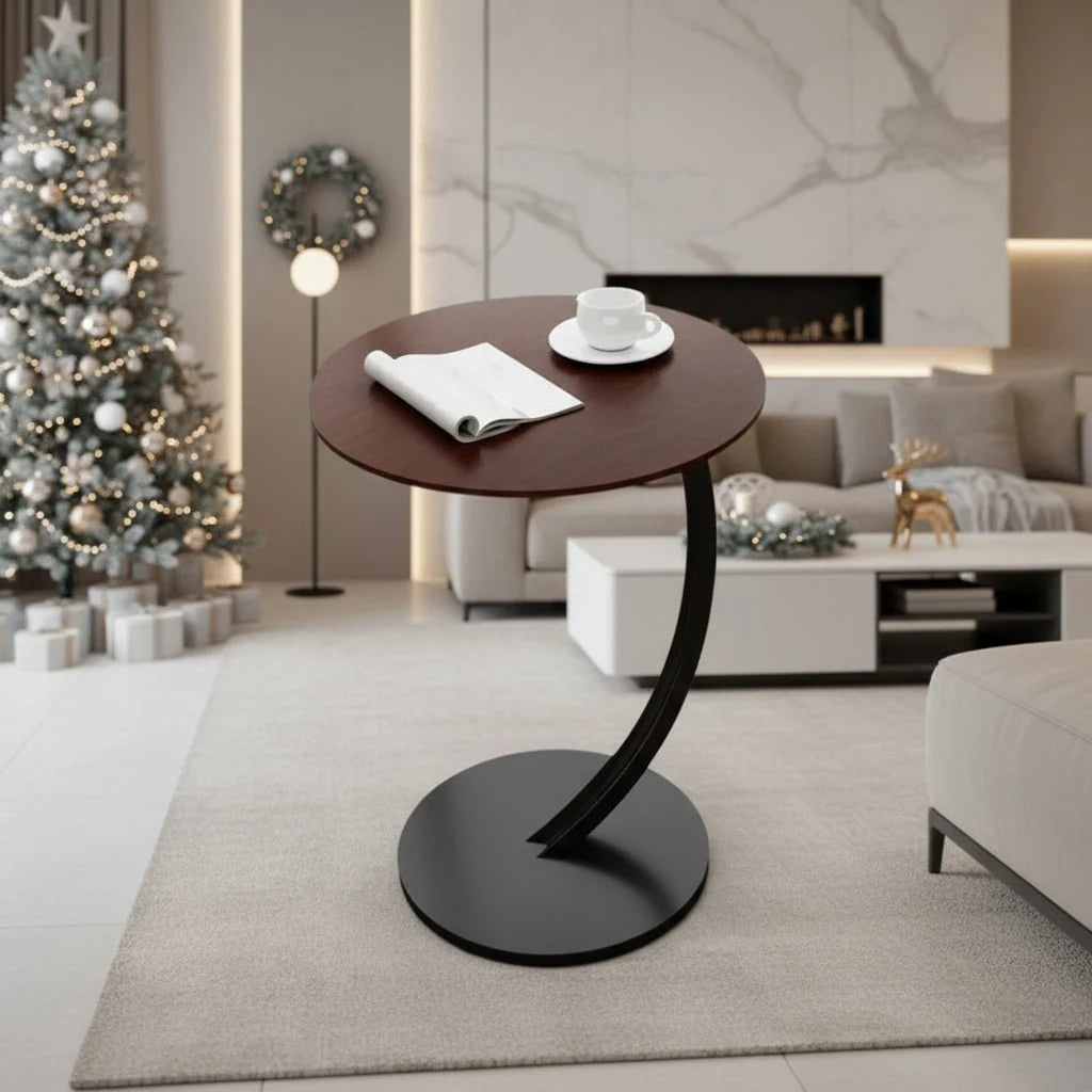 Round Side Table Wood & Steel Reinforced Frame