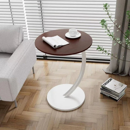 Round Side Table Wood Top Steel Frame Compact Design