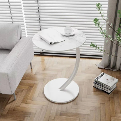 Round Side Table Wood Top Steel Frame Compact Design